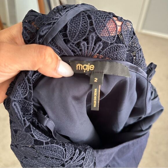 Maje Navy Blue Long Sleeve Lace Mini Dress - Picture 7 of 10